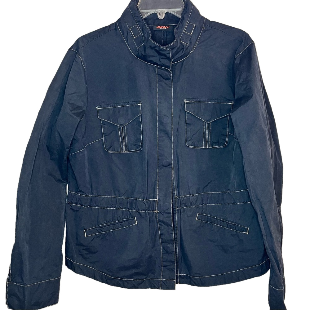 DKNY Active Navy Blue Women's XL Water Resistant Jacket Snap Botton's Pockets